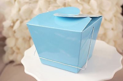 12 Blue Chinese Asian Small Take Out Boxes Easy Close Top Favors Cupcake Holder - le petit pain