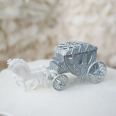 Royal Vintage Cinderella Horse and Carriage Coach Cake Topper Silver & White- Le Petit Pain