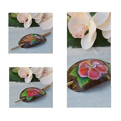 Real Coconut Shell Hair Clip Anthurium, Birds of Paradise or Hibiscus