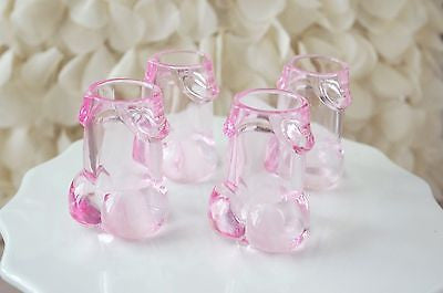 4 Clear Pink Pecker Shot Glasses Plastic Bachelorette Party Penis Shot Glass - le petit pain
