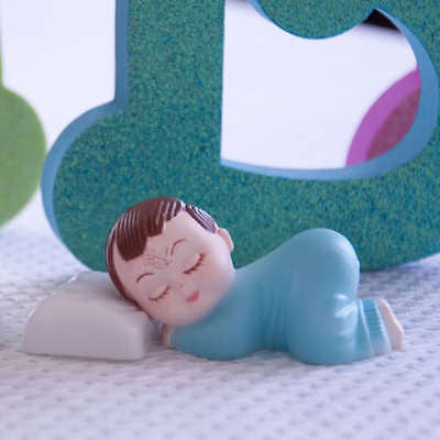 2 Blue Pajama Smiling Baby Boy Sleeping Pillow Baby Shower Bakery Cake Topper - le petit pain