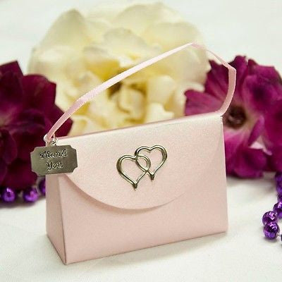 20 Pink Purse Favor Boxes with Thank You Charm with Hearts - le petit pain
