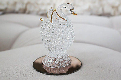 Vintage Hand Blown Glass Swan with Gold Trim Decor Figurine Gift Ideas Handmade- Le Petit Pain
