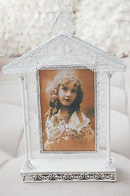White Vintage Church House Wedding Metal Picture Frame Photo Favors 10.75"- Le Petit Pain