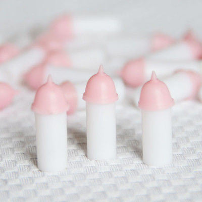 24 Cute Pink Baby Bottle Baby Shower Favors 1 1/8" Cup Cake Toppers DIY - le petit pain