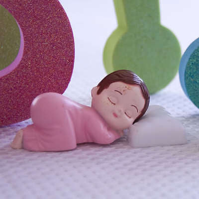 2 Pink Pajama Smiling Baby Girl Sleeping Pillow Baby Shower Bakery Cake Topper - le petit pain