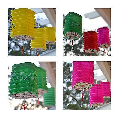 3 Square Asian Style Chinese Fan Lanterns  Hanging Multi Color