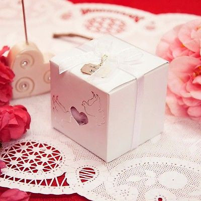 20 Traditional Love Dove Heart Favor Boxes Thank You Charm & Ribbons Kit Wedding - le petit pain