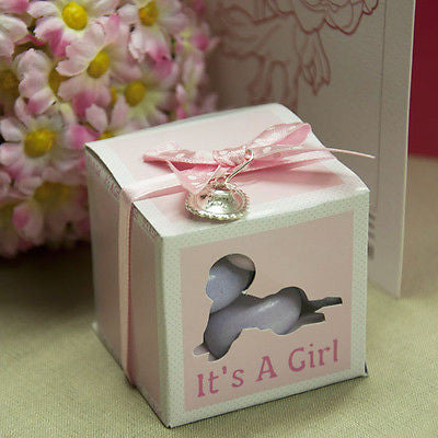 20 It's a Girl Pink Favor Baby Shower Boxes with Thank You Charms and Ribbon - le petit pain