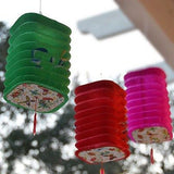 3 Square Asian Style Chinese Fan Lanterns  Hanging Multi Color