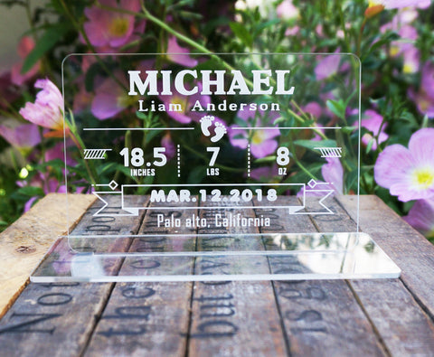 Personalized Baby Birth Stats Announcement Plaque with Base Name Date Weight