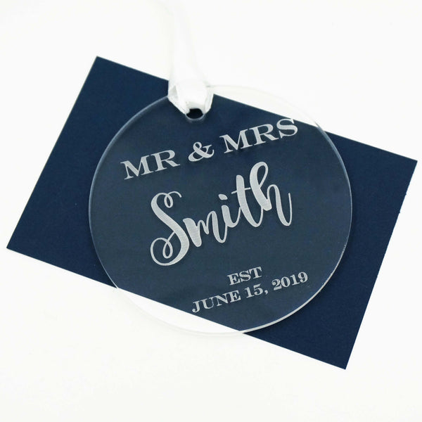 Custom Personalized Mr and Mrs Last Name and Date Acrylic Ornament Christmas Gift