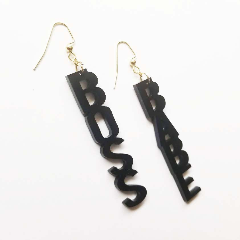 Boss Babe Black Acrylic Earrings Woman Feminist Gift