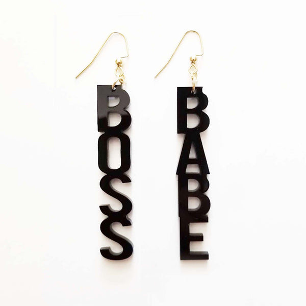 BOSS BABE Black Acrylic Earrings Woman Feminist Gift
