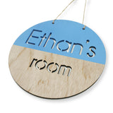 Custom Personalized Baby Blue Wooden Name Boys Room Sign Door Signage Home Bedroom Decor