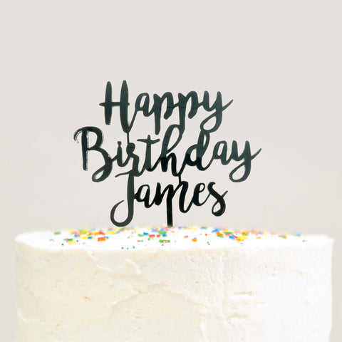 Modern Cursive Custom Personalized Name Happy Birthday Cake Topper Black Acrylic Laser Cut- Le Petit Pain