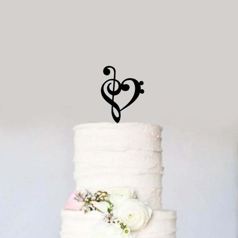 Black Treble Bass Clef Heart Wedding Cake Topper Musician Notes Birthday Cake
