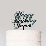 Classic Cursive Custom Personalized Name Happy Birthday Cake Topper Black Acrylic Laser Cut- Le Petit Pain