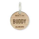Custom Personalized Circle Hello Wood Pet Name Phone Number Identification Dog Tag Engraved Dog Collar- Le Petit Pain