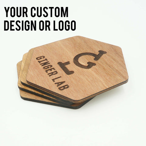 Custom Modern Hexagon Wooden Coasters Company Logo Design Your Design Drink Coasters Set of 6 - Le Petit Pain