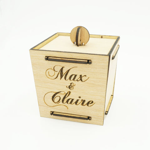 Custom Personalized Couples Names Wood Jewelry Box with Lid Wedding Engagement Industrial Couples Gift