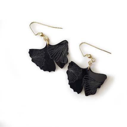 Falling Garden Ginkgo Leaf Earrings Black Acrylic Dangle Earrings