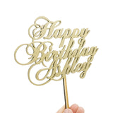 Custom Personalized Name Gold Glitter Happy Birthday Wooden Cake Topper Cursive Calligraphy