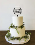 Custom Personalized Mr Mrs Calligraphy Script Name Hexagon Modern Wedding Cake Topper