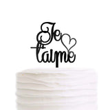 Je T'aime Wedding Cake Topper French Paris Theme I Love You Black Acrylic