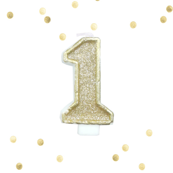 Light Gold Glitter 1st Birthday Candle Number 1 One Smash Cake Topper- Le Petit Pain