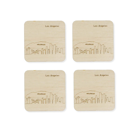 Custom Wood City Coasters Los Angeles Set of 4 Artisan Designed Laser Cut- Le Petit Pain