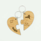 I'll Be Back I'll Be Waiting Personalized Couples Friendship Away Gift Heart Puzzle Key chain