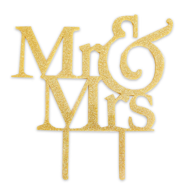 Mr and Mrs Gold Glitter Wedding Cake Topper Laser Cut Acrylic Bride and Groom Wedding Cake Decoration- Le Petit Pain