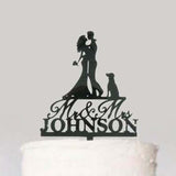 Custom Personalized Name Wedding Cake Topper with Dog