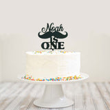 Custom Personalized Name Baby Boy First 1st Birthday Mustache Cake Topper Black Acrylic
