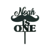 Custom Personalized Name Baby Boy First 1st Birthday Mustache Cake Topper Black Acrylic