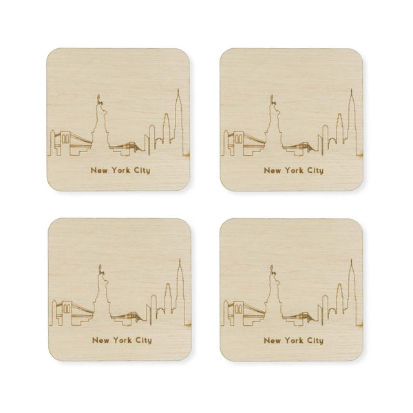 Custom Wood City Coasters New York City Set of 4 Artisan Designed Laser Cut- Le Petit Pain