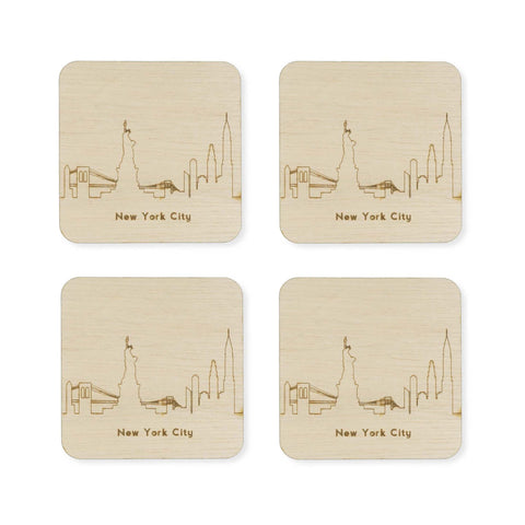 Custom Wood City Coasters New York City Set of 4 Artisan Designed Laser Cut- Le Petit Pain