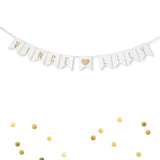 Custom Personalized White and Gold Glitter Bride and Groom Names Wedding Flag Banner, Engagement Photo Prop, Save the Date Thank You White Paper Garland Decoration- Le Petit Pain