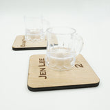 Personalized Escort Card Table Number Wooden Coasters with Miniature Beer Mug Set of 4