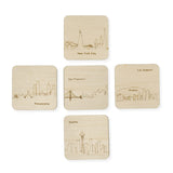 Custom Wood City Coasters Seattle San Francisco Los Angeles Philadelphia New York Set of 4 Artisan Designed Laser Cut - Mix and Match- Le Petit Pain
