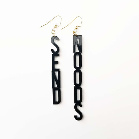 SEND NOODS Earrings Word Block Black Acrylic Jewelry