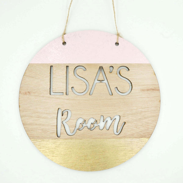 Custom Personalized Pink and Gold Wooden Name Room Sign Door Signage Home Bedroom Decor - Le Petit Pain