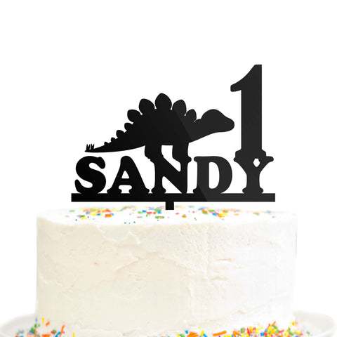 Custom Personalized Happy Birthday  Dinosaur Cake Topper Stegosaurus Black Acrylic