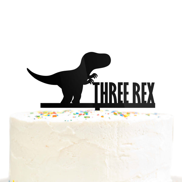 Three Rex Dinosaur 3 Year Old Birthday Cake Topper Black Acrylic