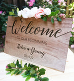 Custom Personalized Wedding Welcome Sign with Easel Wood Names Date Guest Book Table Entrance Sign