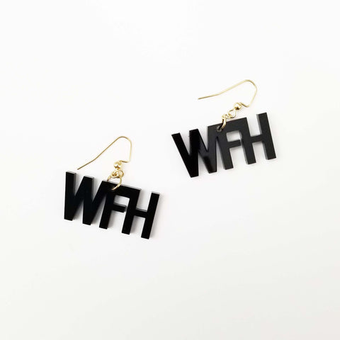 WFH Work from Home Black Acrylic Earrings Modern Jewelry