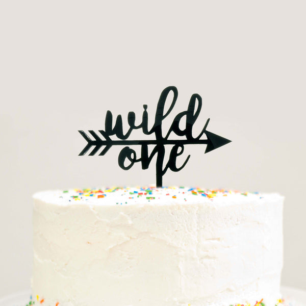 Wild One Arrow Birthday Cake Topper Tribal Birthday Party Black Acrylic- Le Petit Pain