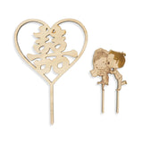 Wood Double Happiness Asian Bride and Groom Wedding Cake Toppers Kiss Set of 2
