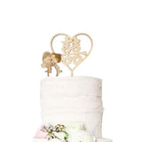 Wood Double Happiness Asian Bride and Groom Wedding Cake Toppers Kiss Set of 2